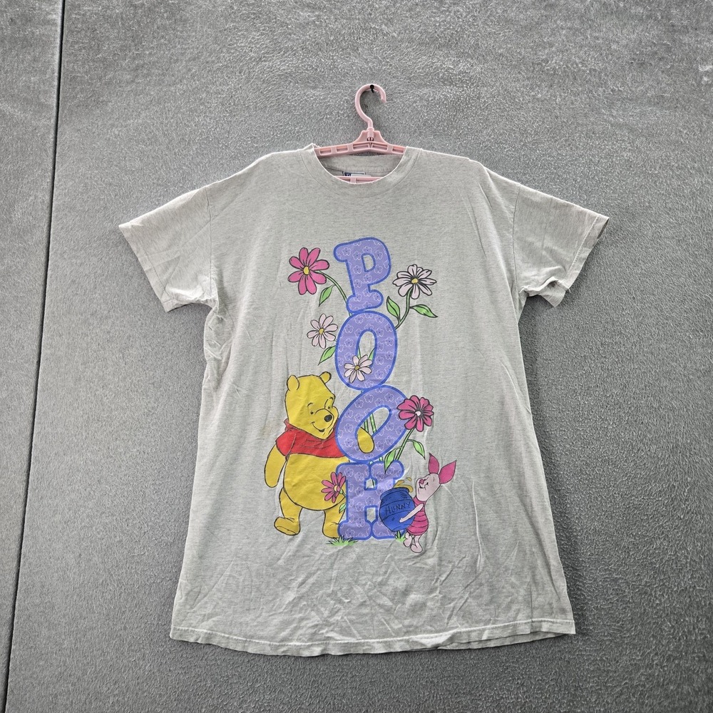 VINTAGE Pooh Women Shirt ONE SIZE FITS MOST Gray Graphic Casual Tee READ